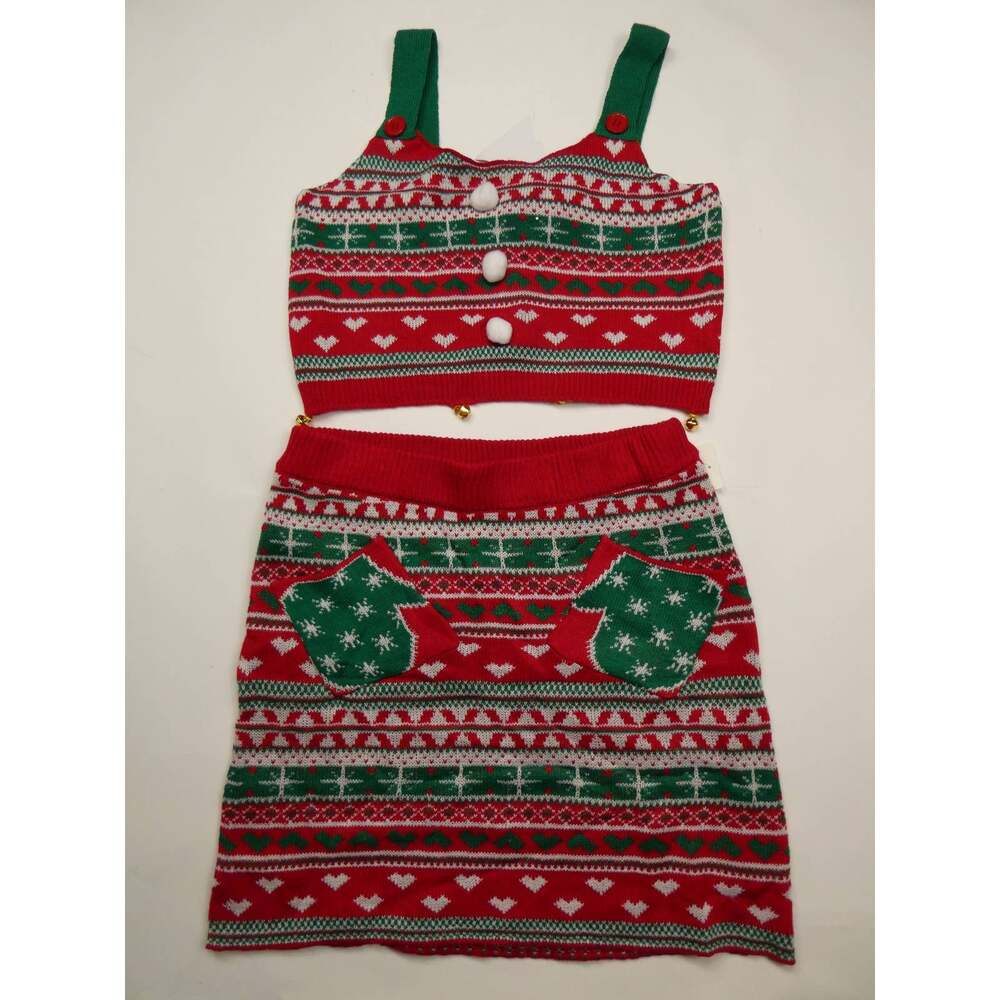 NWT LOVE ON A HANGAR Christmas Sweater Set Crop Top Mini Skirt, large